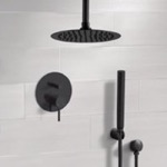 Remer SFH79 Matte Black Ceiling Rain Shower System with Handheld, Rainfall Shower Head, Shower Faucet Set
